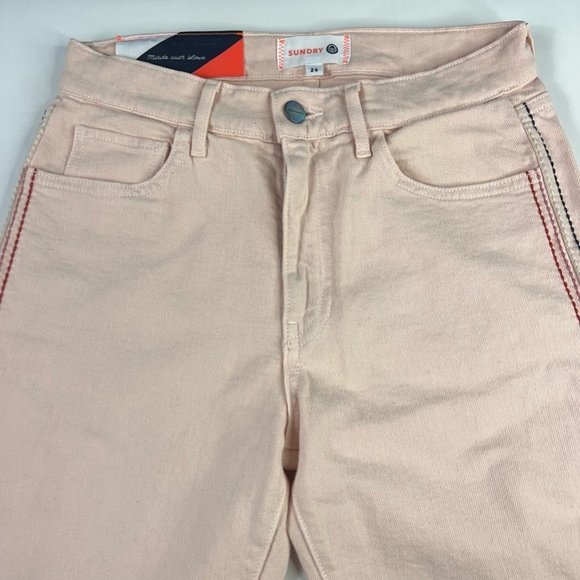 Sundry Womens Slim Skinny Jeans Pink Red Leg Stripe Denim 5-Pocket 26 New - Picture 4 of 12